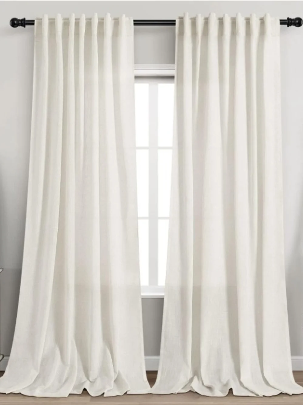 Cream Linen Curtains 102 inches Long 2 Panels Set